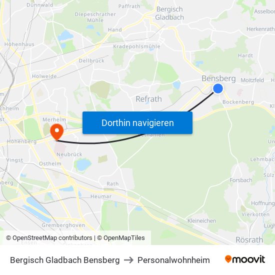 Bergisch Gladbach Bensberg to Personalwohnheim map