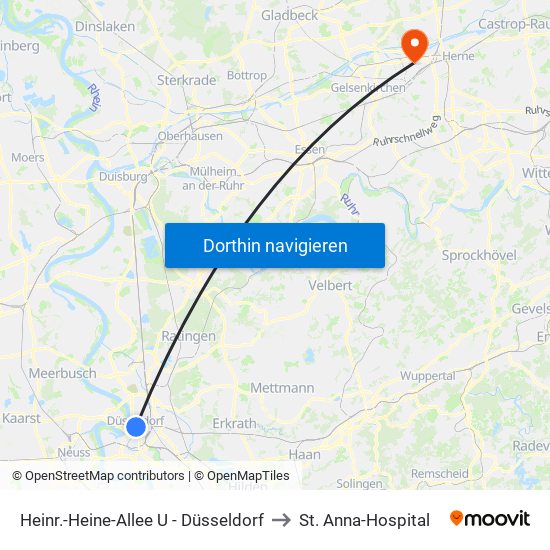 Heinr.-Heine-Allee U - Düsseldorf to St. Anna-Hospital map