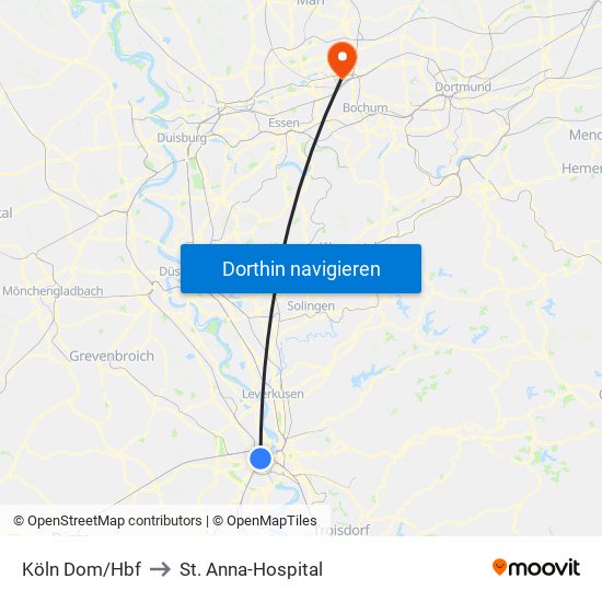 Köln Dom/Hbf to St. Anna-Hospital map