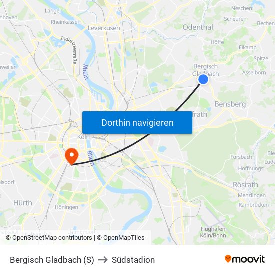 Bergisch Gladbach (S) to Südstadion map