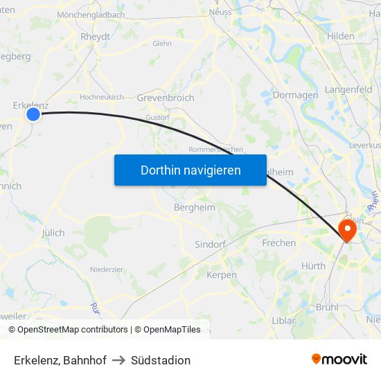 Erkelenz, Bahnhof to Südstadion map