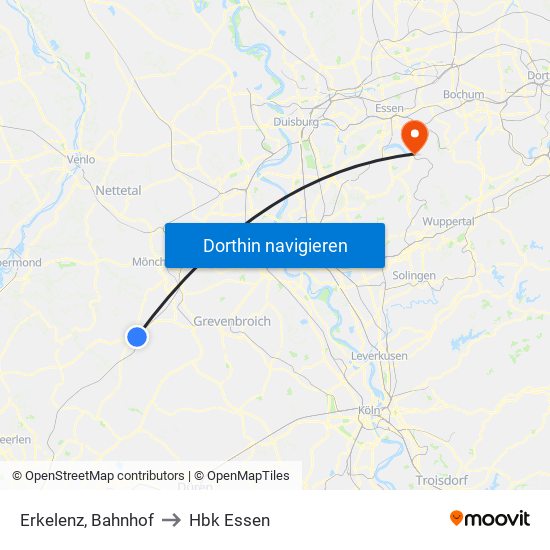 Erkelenz, Bahnhof to Hbk Essen map