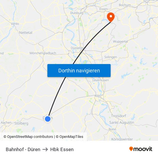 Bahnhof - Düren to Hbk Essen map