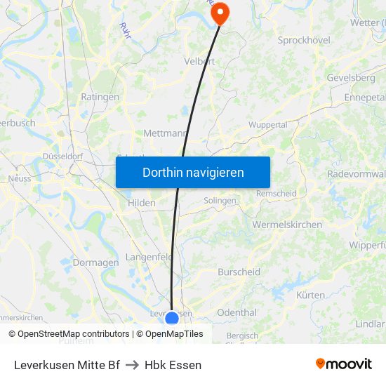 Leverkusen Mitte Bf to Hbk Essen map