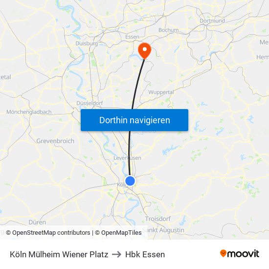 Köln Mülheim Wiener Platz to Hbk Essen map