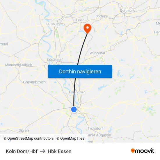 Köln Dom/Hbf to Hbk Essen map
