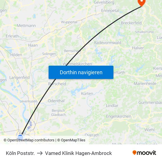 Köln Poststr. to Vamed Klinik Hagen-Ambrock map