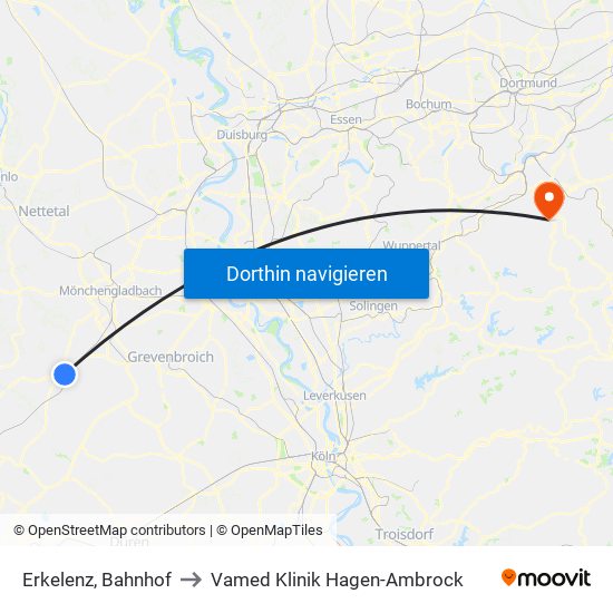 Erkelenz, Bahnhof to Vamed Klinik Hagen-Ambrock map