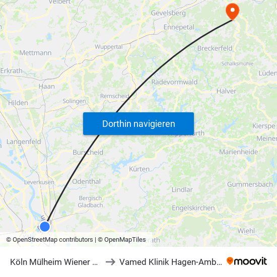 Köln Mülheim Wiener Platz to Vamed Klinik Hagen-Ambrock map