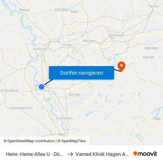 Heinr.-Heine-Allee U - Düsseldorf to Vamed Klinik Hagen-Ambrock map