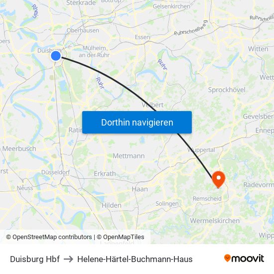 Duisburg Hbf to Helene-Härtel-Buchmann-Haus map