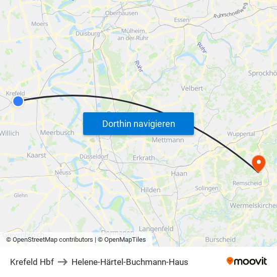 Krefeld Hbf to Helene-Härtel-Buchmann-Haus map