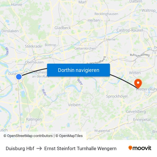 Duisburg Hbf to Ernst Steinfort Turnhalle Wengern map