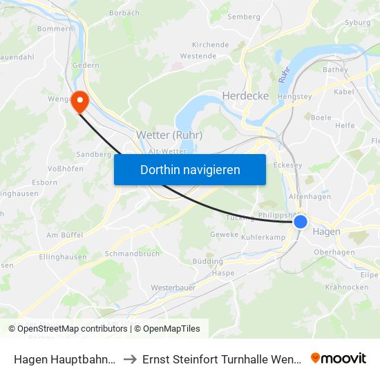 Hagen Hauptbahnhof to Ernst Steinfort Turnhalle Wengern map