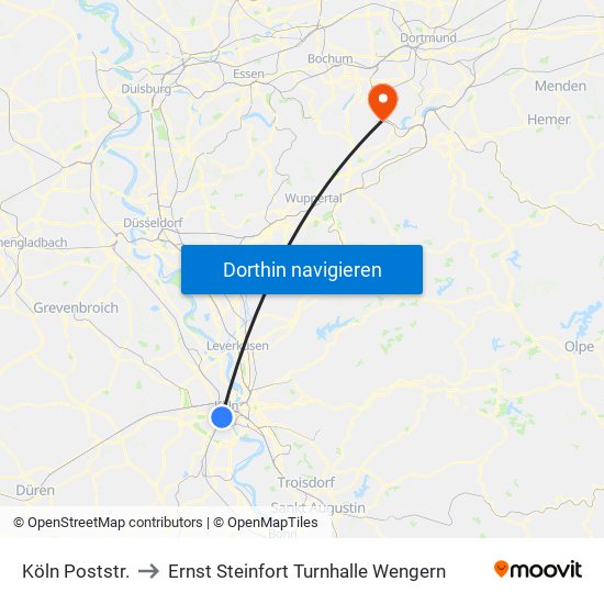 Köln Poststr. to Ernst Steinfort Turnhalle Wengern map