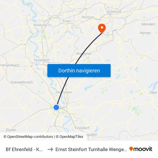 Bf Ehrenfeld - Köln to Ernst Steinfort Turnhalle Wengern map