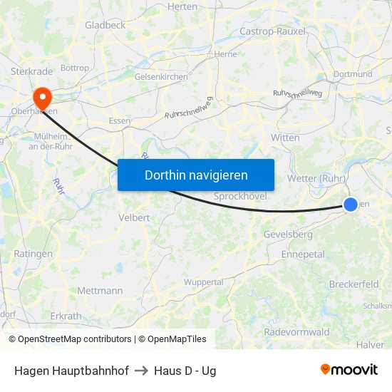 Hagen Hauptbahnhof to Haus D - Ug map