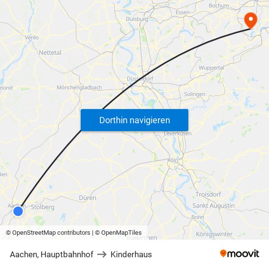 Aachen, Hauptbahnhof to Kinderhaus map