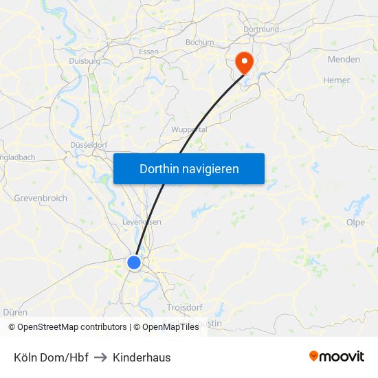 Köln Dom/Hbf to Kinderhaus map