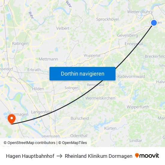 Hagen Hauptbahnhof to Rheinland Klinikum Dormagen map