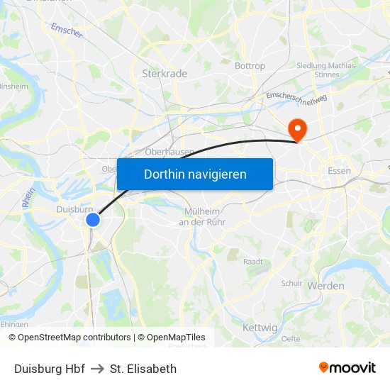 Duisburg Hbf to St. Elisabeth map