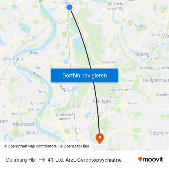 Duisburg Hbf to 41-Ltd. Arzt, Gerontopsychiatrie map