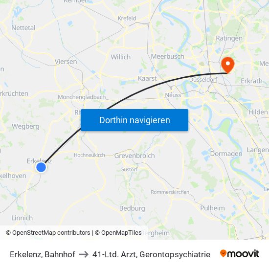 Erkelenz, Bahnhof to 41-Ltd. Arzt, Gerontopsychiatrie map