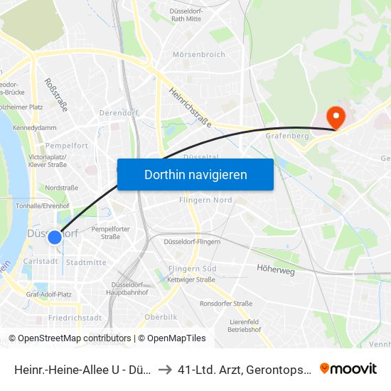 Heinr.-Heine-Allee U - Düsseldorf to 41-Ltd. Arzt, Gerontopsychiatrie map