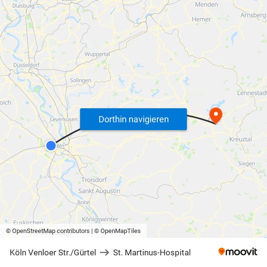 Köln Venloer Str./Gürtel to St. Martinus-Hospital map