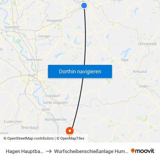 Hagen Hauptbahnhof to Wurfscheibenschießanlage Hummelsberg map
