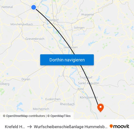Krefeld Hbf to Wurfscheibenschießanlage Hummelsberg map