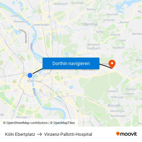 Köln Ebertplatz to Vinzenz-Pallotti-Hospital map