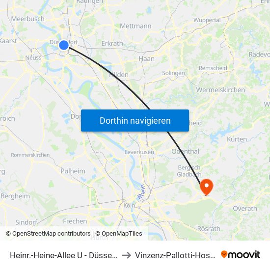 Heinr.-Heine-Allee U - Düsseldorf to Vinzenz-Pallotti-Hospital map