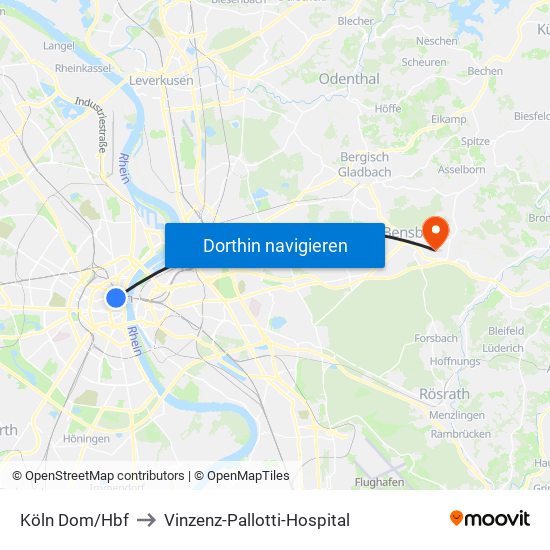 Köln Dom/Hbf to Vinzenz-Pallotti-Hospital map