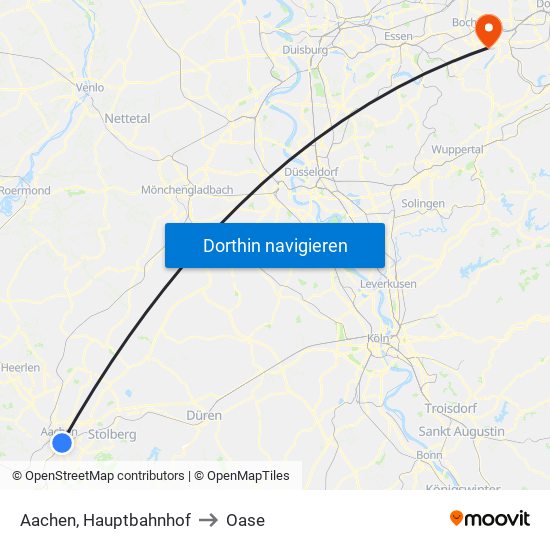 Aachen, Hauptbahnhof to Oase map