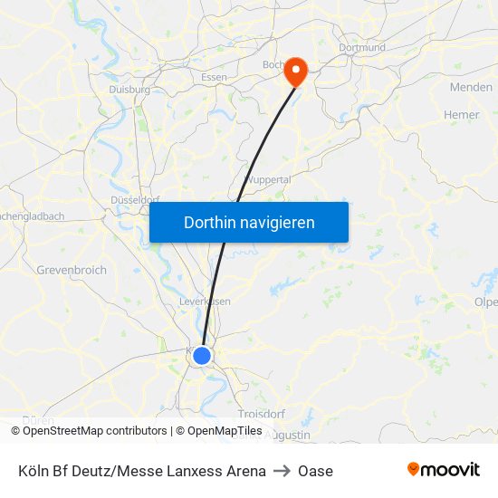 Köln Bf Deutz/Messe Lanxess Arena to Oase map