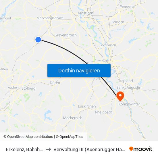 Erkelenz, Bahnhof to Verwaltung III (Auenbrugger Haus) map