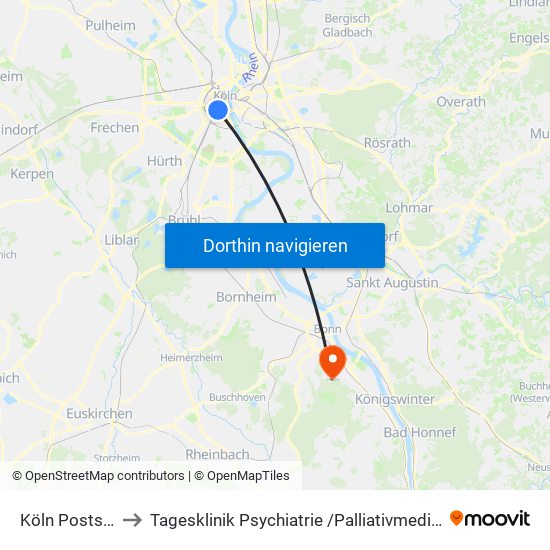 Köln Poststr. to Tagesklinik Psychiatrie /Palliativmedizin map