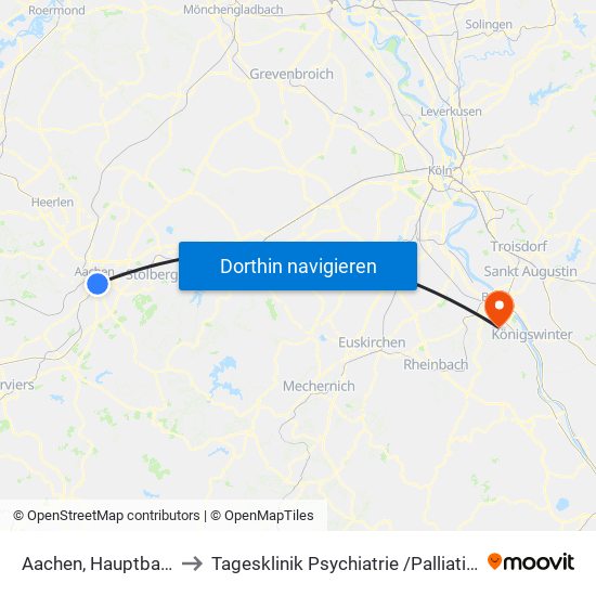 Aachen, Hauptbahnhof to Tagesklinik Psychiatrie /Palliativmedizin map