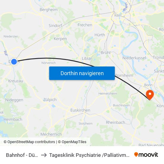 Bahnhof - Düren to Tagesklinik Psychiatrie /Palliativmedizin map