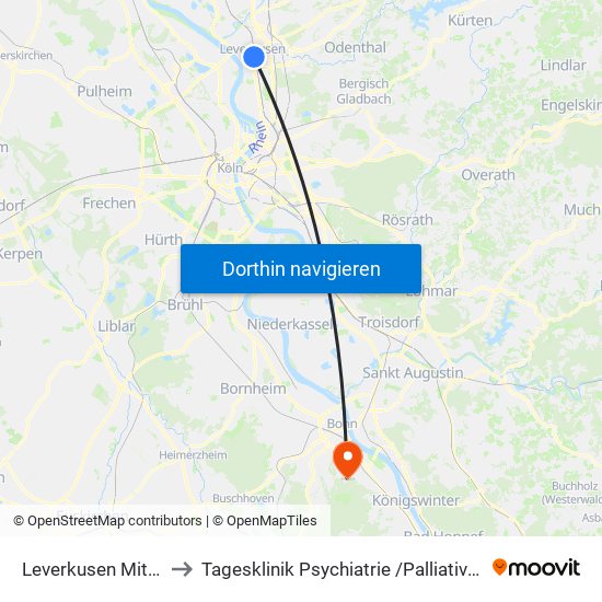 Leverkusen Mitte Bf to Tagesklinik Psychiatrie /Palliativmedizin map