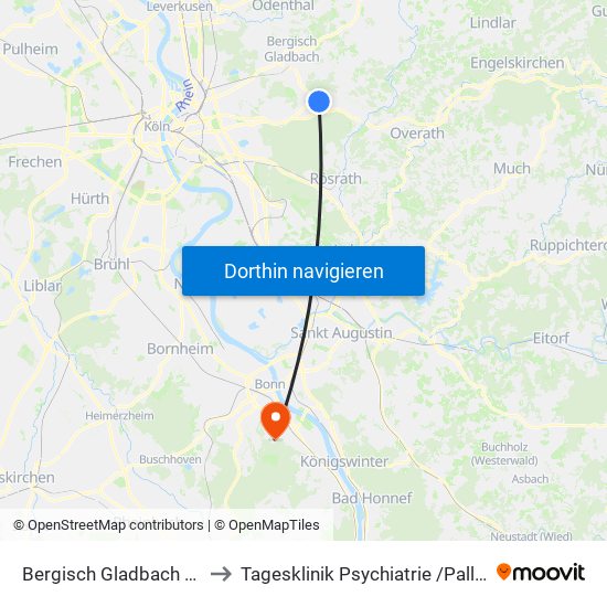 Bergisch Gladbach Bensberg to Tagesklinik Psychiatrie /Palliativmedizin map