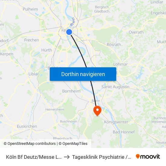Köln Bf Deutz/Messe Lanxess Arena to Tagesklinik Psychiatrie /Palliativmedizin map