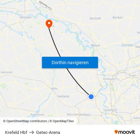 Krefeld Hbf to Getec-Arena map