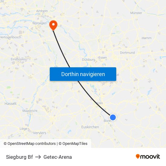 Siegburg Bf to Getec-Arena map