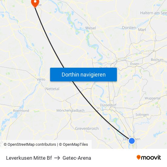 Leverkusen Mitte Bf to Getec-Arena map