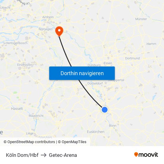 Köln Dom/Hbf to Getec-Arena map