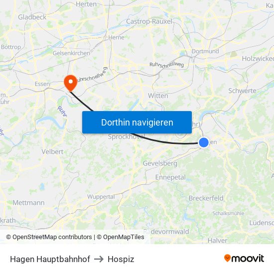 Hagen Hauptbahnhof to Hospiz map