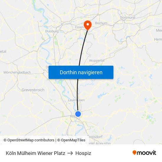 Köln Mülheim Wiener Platz to Hospiz map