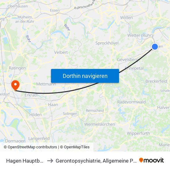 Hagen Hauptbahnhof to Gerontopsychiatrie, Allgemeine Psychiatrie 1 map